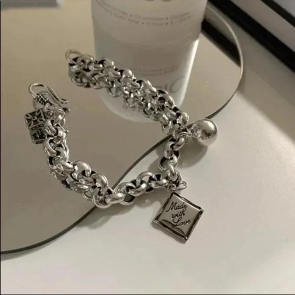 NEW ENGLISH SQUARE 925 STERLING SILVER BRACELET, NICE BRACELET, CUTE BRACELET - Picture 3 of 5
